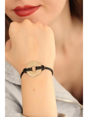 HOPE (Umutlu) Siyah Deri İpli Unisex Mood Bileklik