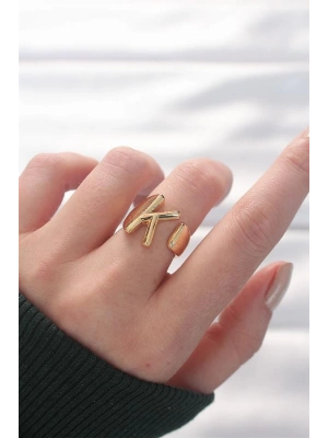 K Harfli Altın Renk Ayarlanabilir Yüzük
