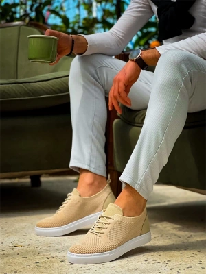 KB-101 Kuback Bej Triko Bağcıklı Günlük Erkek Ayakkabı