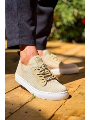 Kb-110  Kuback Bej Triko Yüksek Taban Bağcıklı Günlük Erkek Ayakkabı