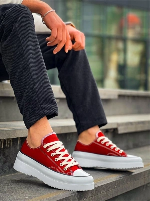 KB-CX-3 Kuback Kısa Bordo Keten Beyaz Yüksek Taban Spor Ayakkabı