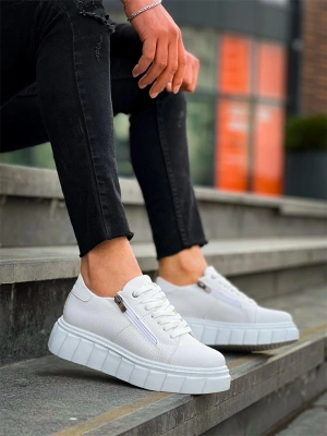 KB-X155 Kuback Beyaz Cilt Detaylı Beyaz Yüksek Taban Günlük Spor Ayakkabı