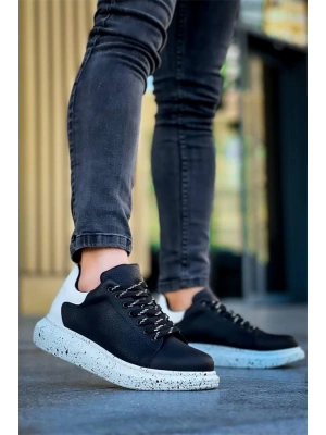 Kb-X500  Kuback Siyah Beyaz Yüksek Taban Bağcıklı Günlük Erkek Ayakkabı