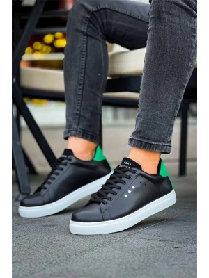 Kb-X7  Kuback Siyah Yeşil Yüksek Beyaz Taban Bağcıklı Günlük Erkek Ayakkabı