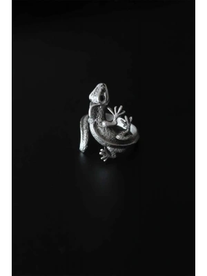 Kertenkele Figür Antik Gümüş Renk Ayarlanabilir Erkek Yüzük