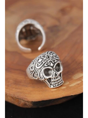 Kuru Kafalı Gümüş Renk Erkek Yüzük