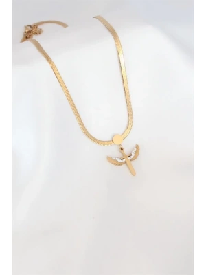 Mikail Figür Zirkon Taş Detay Gold Renk Çelik İtalyan Zincir Kadın Kolye