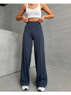 Önü Çımalı Pantolon Füme