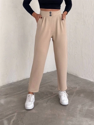 Örme Krep Pantolon Çift Düğmeli