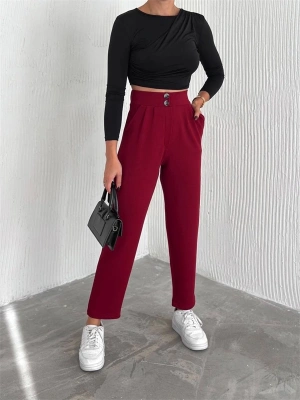 Örme Krep Pantolon Çift Düğmeli