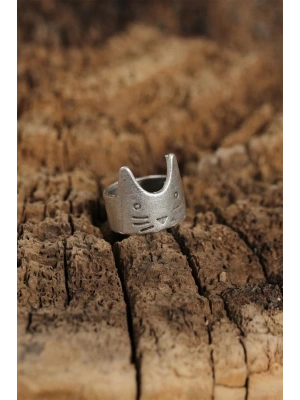Otantik Kedi Tasarımlı Ayarlamalı Kadın Yüzük