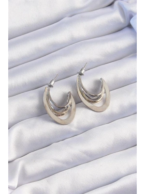 Pirinç Gold Gümüş Renkli Düz Plaka Halka Küpe