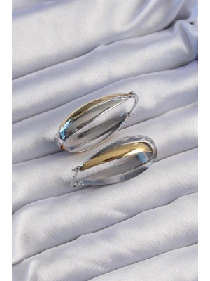 Pirinç Gold Gümüş Renkli Uzun Kıvrımlı Küpe