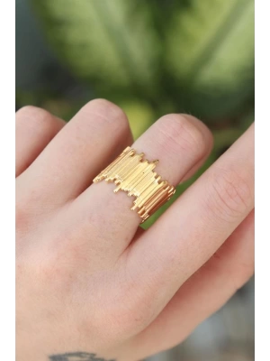Pirinç Gold Renk Ayarlanabilir Kalın Tırtık Yüzük