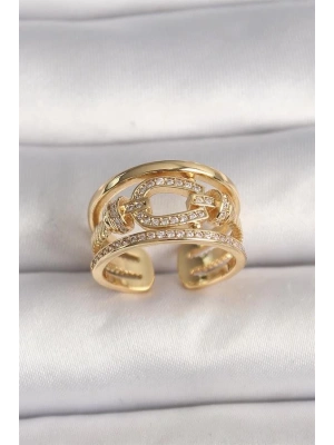 Pirinç Gold Renk Ayarlanabilir Zirkon Taşlı Gemici Düğümü Model Kadın Yüzük