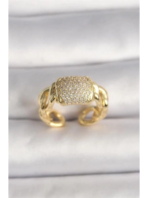 Pirinç Gold Renk Ayarlanabilir Zirkon Taşlı Kadın Yüzük