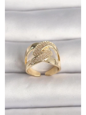 Pirinç Gold Renk Ayarlanabilir Zirkon Taşlı Kadın Yüzük