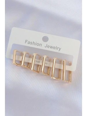 Pirinç Gold Renk Dikdörtgen Model Küpe Seti