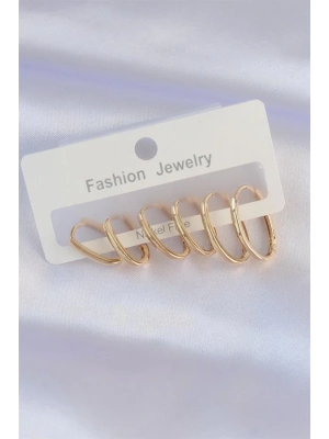 Pirinç Gold Renk İnce Oval Küpe Seti