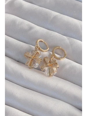 Pirinç Gold Renk İri Zirkon Taşlı Fiyonk Model Halka Küpe