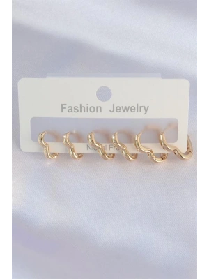 Pirinç Gold Renk Kalp Model Küpe Seti