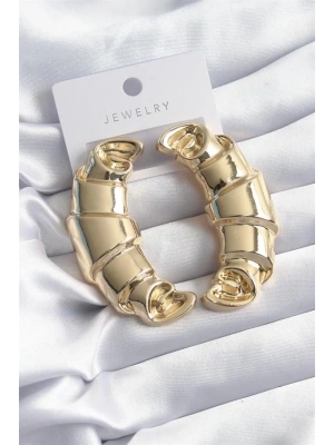 Pirinç Gold Renk Kruvasan Model Kadın Küpe