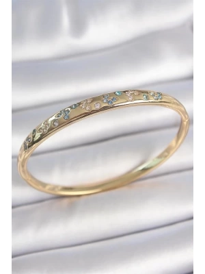Pirinç Gold Renk Mavi Zirkon Taşlı Kelebek İşlemeli Kadın Kelepçe