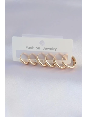 Pirinç Gold Renk Oval Küpe Seti