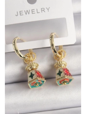 Pirinç Gold Renk Renkli Vintage Çin Emaye Model Kadın Küpe