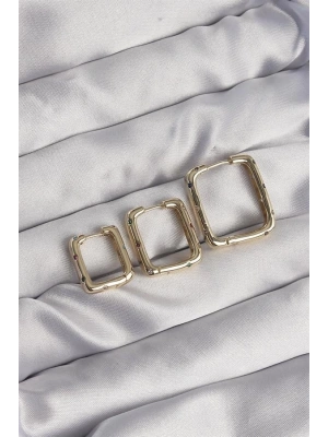 Pirinç Gold Renk Renkli Zirkon Taşlı Kare Model Küpe Seti