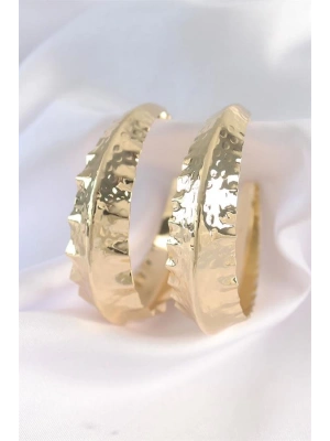 Pirinç Gold Renk Yaprak Desenli Halka Küpe