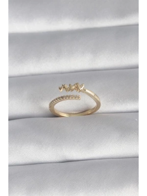 Pirinç Gold Renk Zirkon Taş Detay Kalp Model Kadın Yüzük