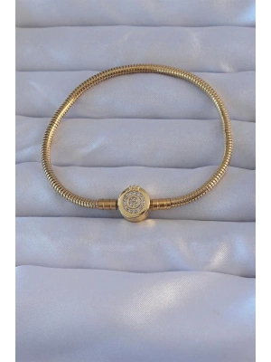 Pirinç Gold Renk Zirkon Taşlı Charm Bileklik