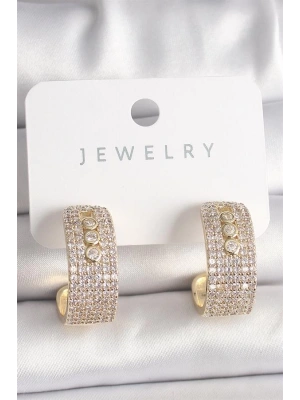 Pirinç Gold Renk Zirkon Taşlı Halka Messika Model Kadın Küpe