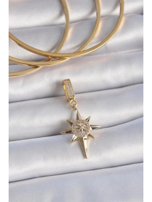 Pirinç Gold Renk Zirkon Taşlı Kutup Yıldızı Model Ajda Charm