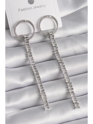 Pirinç Gold Renk Zirkon Taşlı Su Yolu Model Kadın Küpe