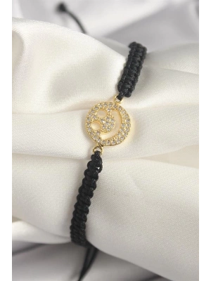 Pirinç Gold Renk Zirkon Taşlı Taç Figür Asansörlü Makrome Model Kadın Bileklik