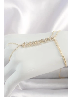 Pirinç Gold Renk Zirkon Taşlı V Model Kadın Şahmeran