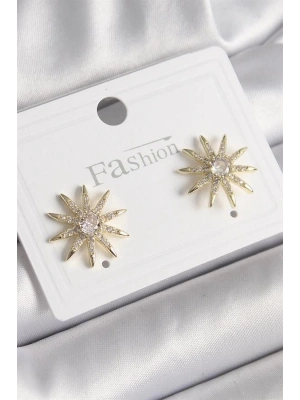 Pirinç Gold Renk Zirkon Taşlı Yıdız Model Kadın Küpe