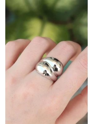 Pirinç Gümüş Renk Ayarlanabilir Damla Yüzük