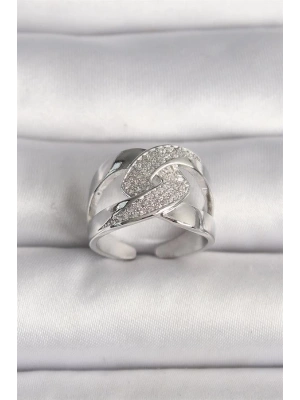 Pirinç Gümüş Renk Ayarlanabilir Zirkon Taşlı Kadın Yüzük