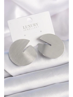 Pirinç Gümüş Renk Daire Plaka Model Kadın Küpe