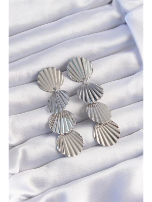 Pirinç Gümüş Renk Deniz Kabuğu Model Sallantılı Küpe