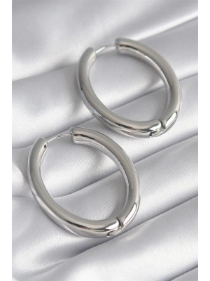 Pirinç Gümüş Renk Halka Model Kadın Küpe