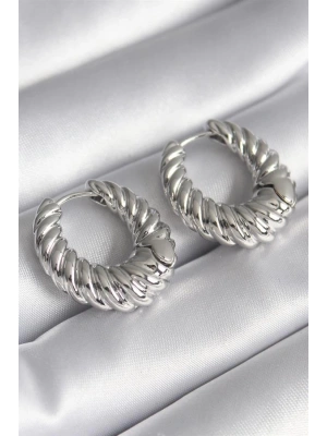 Pirinç Gümüş Renk Halka Sarmal Model Kadın Küpe