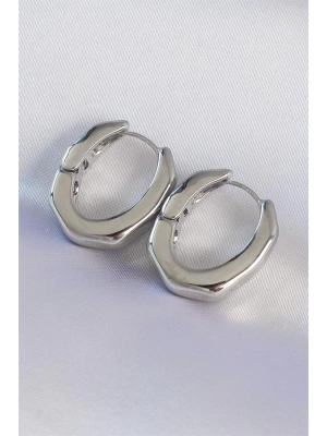 Pirinç Gümüş Renk Kalın Kemik Model Küpe