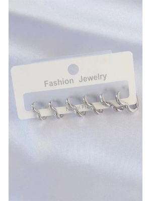 Pirinç Gümüş Renk Kalp Model Küpe Seti