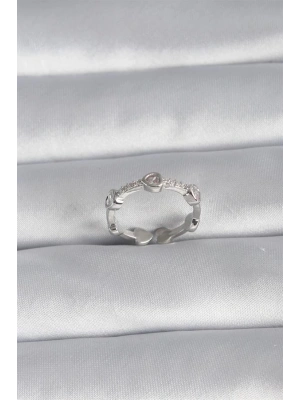 Pirinç Gümüş Renk Kalp Model Zirkon Taş Detay Kadın Yüzük