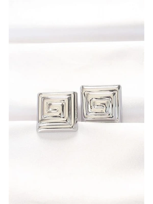 Pirinç Gümüş Renk Kare Form Küpe