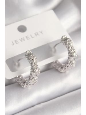 Pirinç Gümüş Renk Örme Halka Model Kadın Küpe